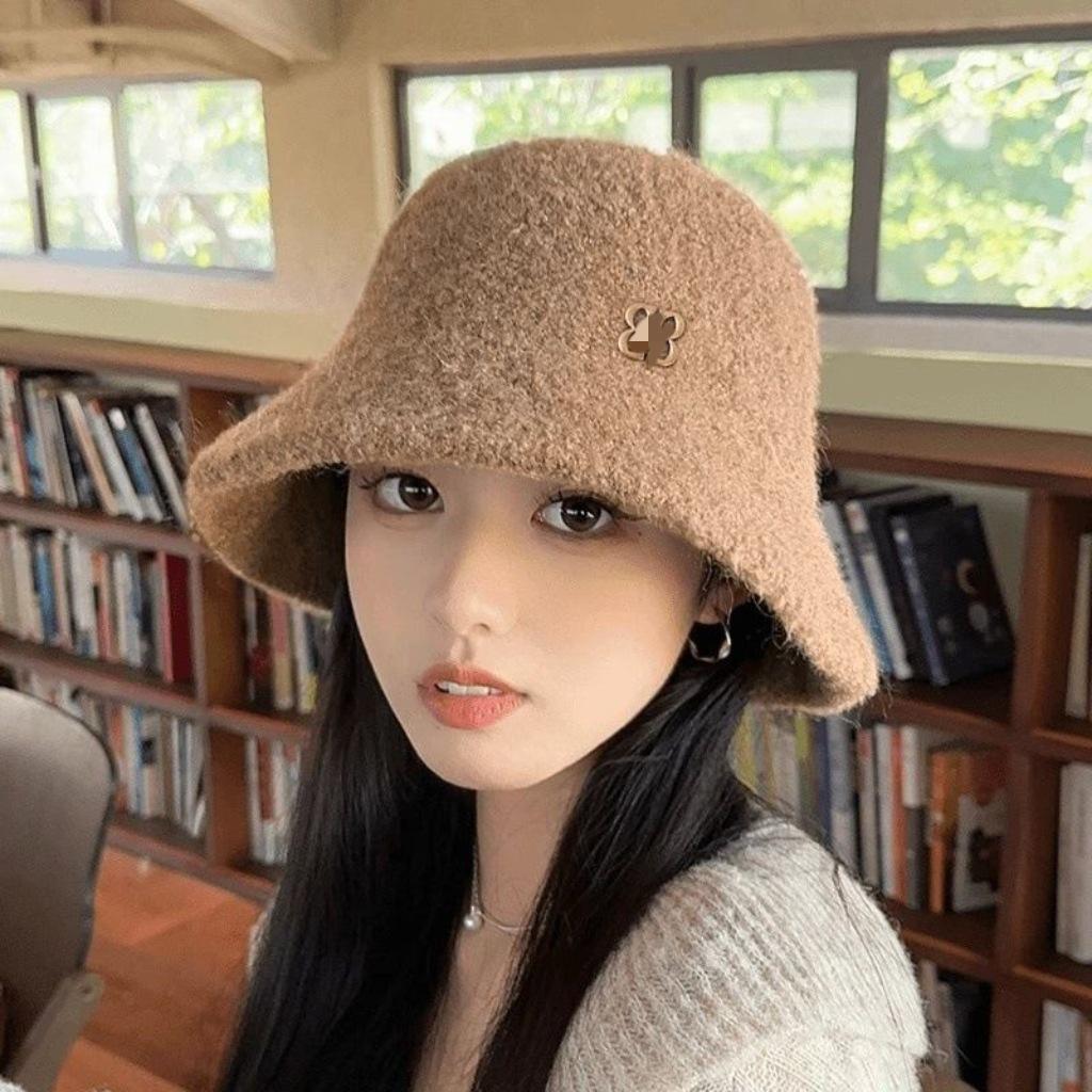 Hat Women's Winter New Bucket Hat Autumn and Winter Plain Face Small Bucket Hat Solid Color Warm Basin Hat Tide