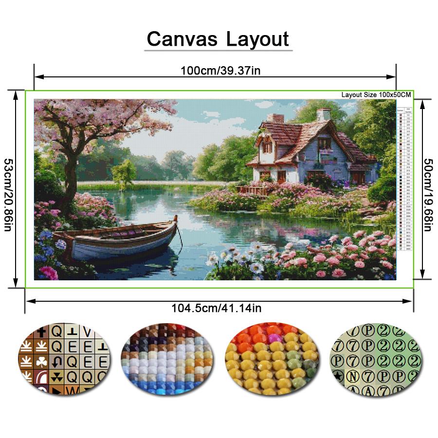River House Boat Flower Large Size Diamond Painting Scenery Diy Full Square Round Drill Rhinestone Embroidery Mosaic Cross Stitch Kits Wall Decor