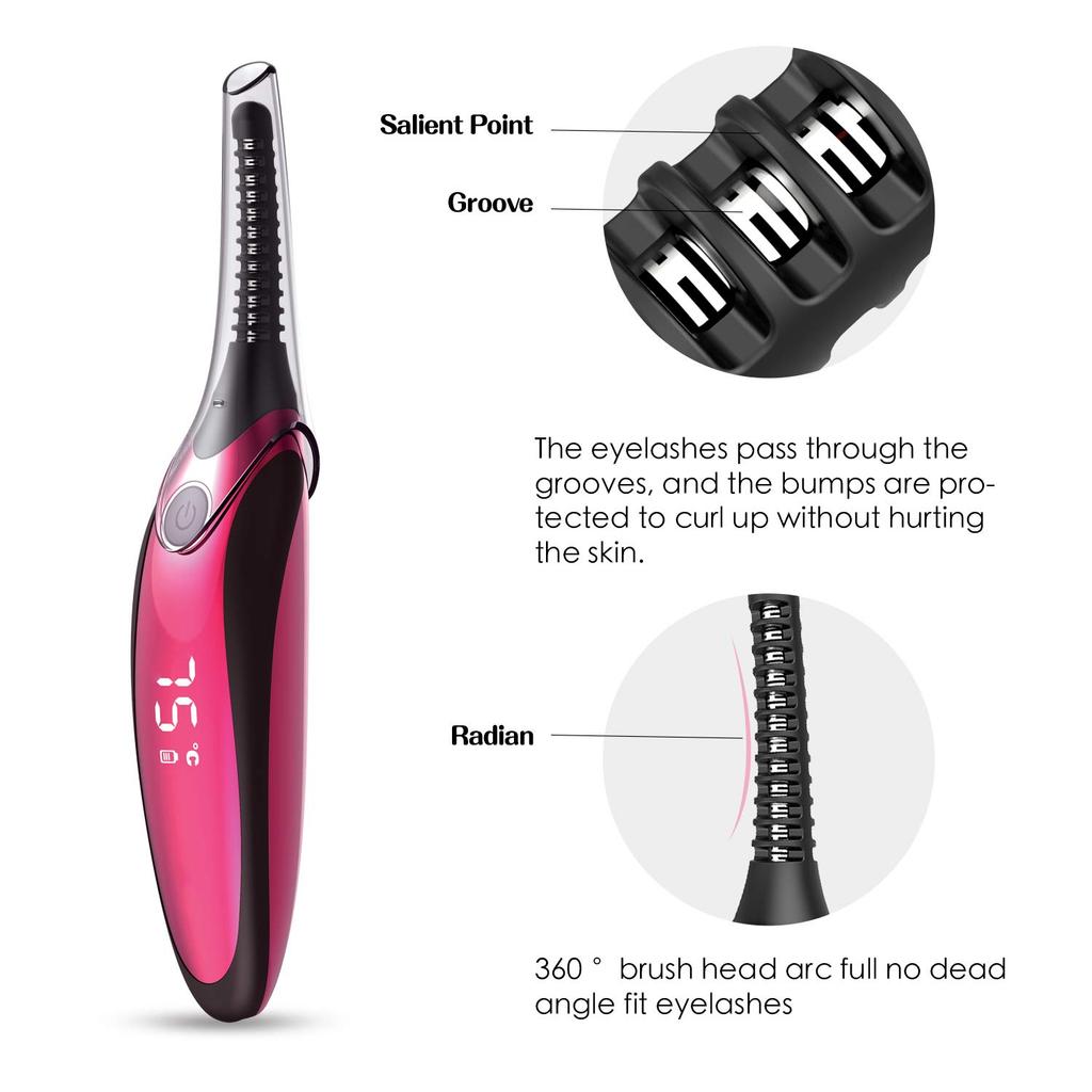 Heated Eyelash Curler, Electric Eyelash Curler, Mini USB Rechargeable LCD Display Quick Heating with 4 Temperature Gears, Long Lasting Safe and