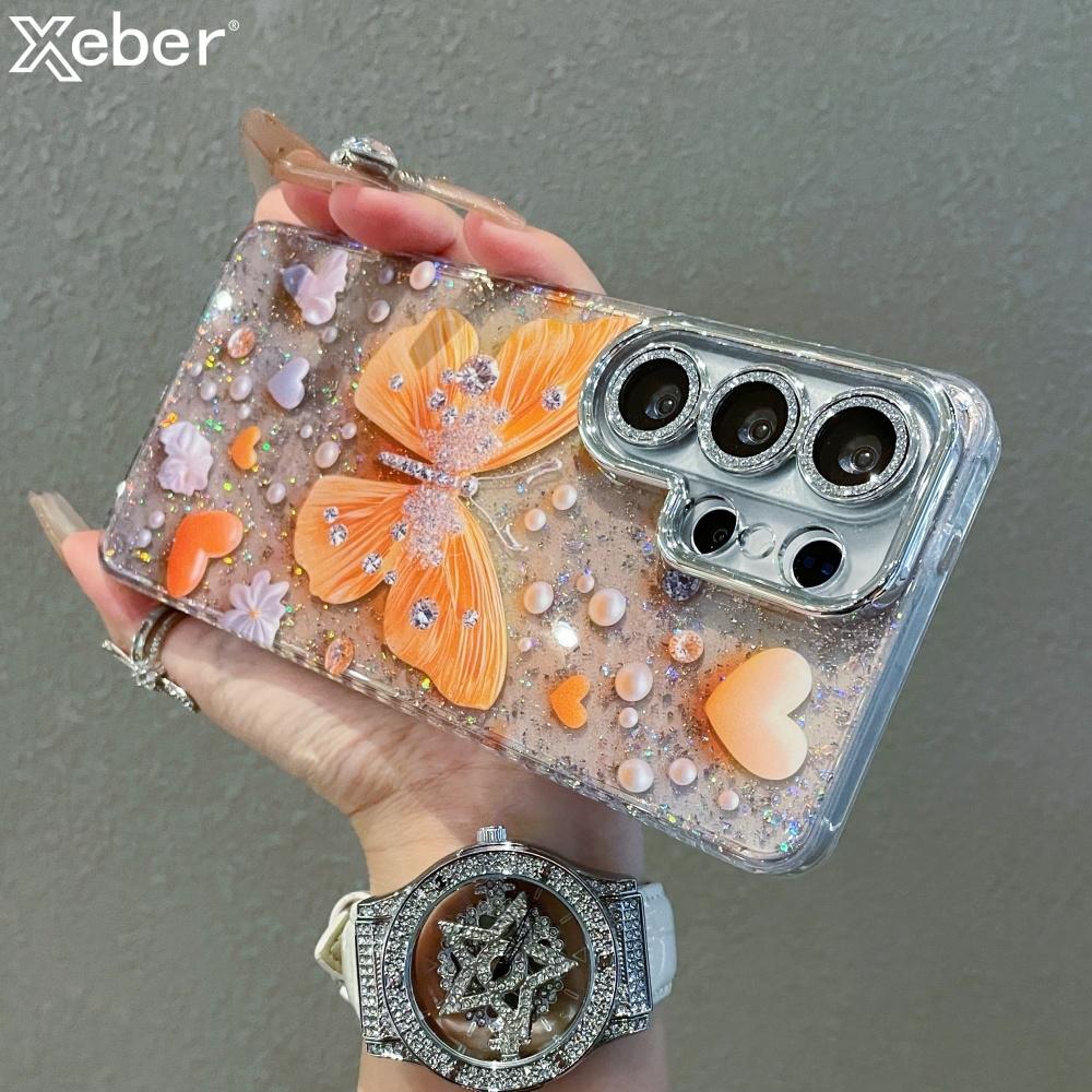 Sparkling Diamond Butterfly Pearl Pattern Case For Samsung S26 Ultra S25 S24 Plus S23 Ultra Soft Bling Glitter Silicone Cover
