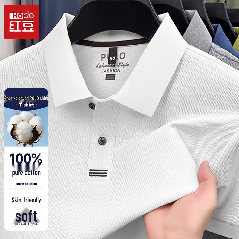 Hodo Men s Summer Breathable Wrinkle-Free 100% Cotton Business Casual Polo Shirt L
