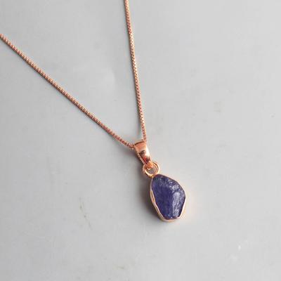 Raw Tanzanite Rose Gold Plated 100% 925 Sterling Silver Pendant With Chain December Birthstone Jewelry