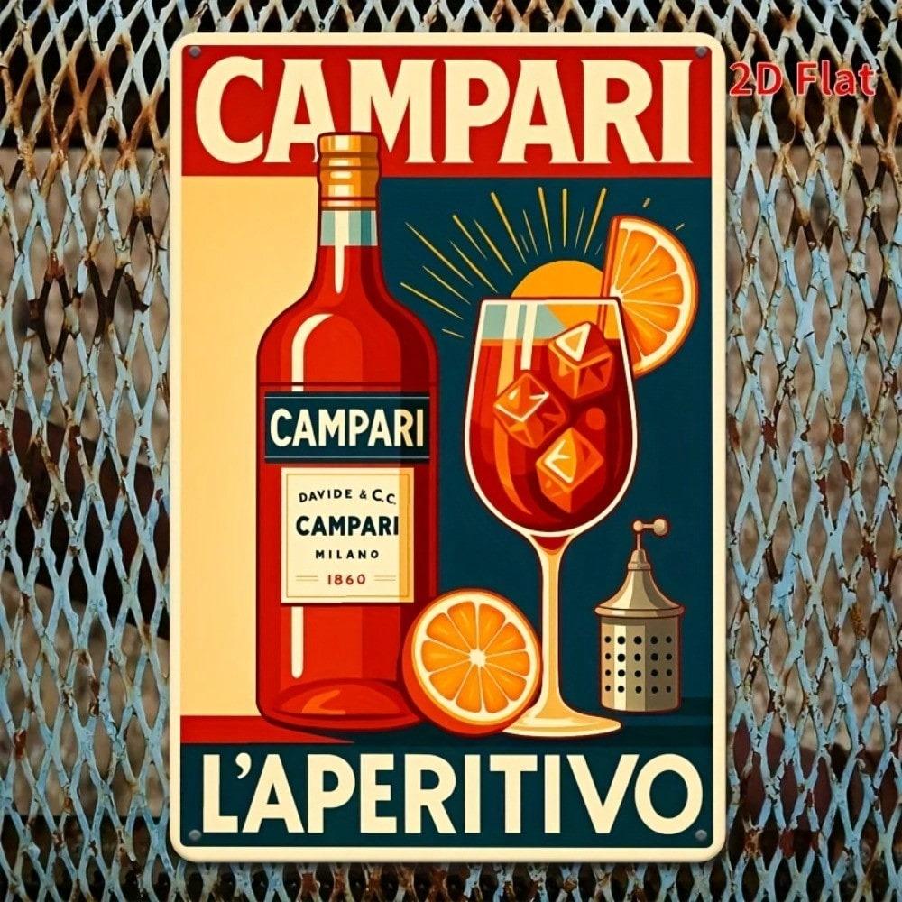 Vintage Campari Metal Tin Sign 8x12 Inch Retro Bar Decor Wall Art