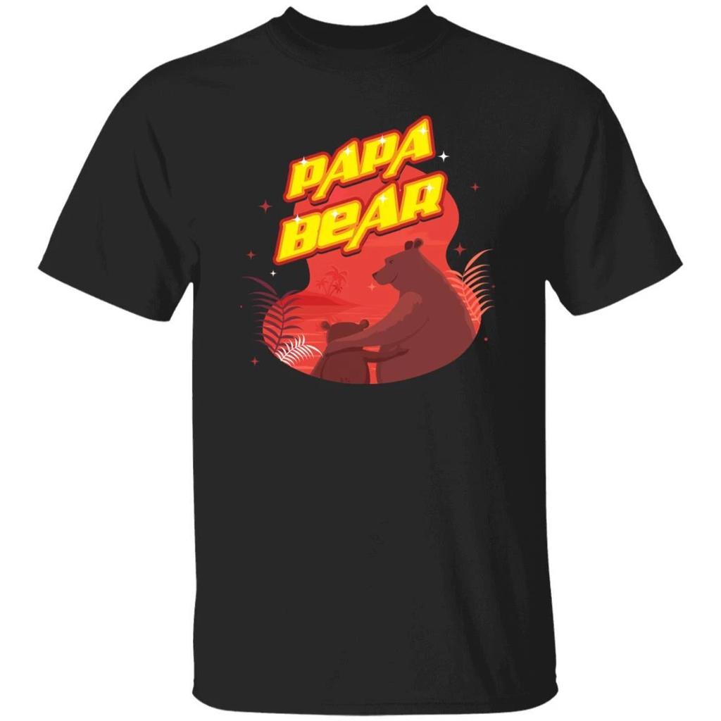 Papa Bear Unisex T-shirt Gift for Dad Father's Day Tee Black Dark Heather