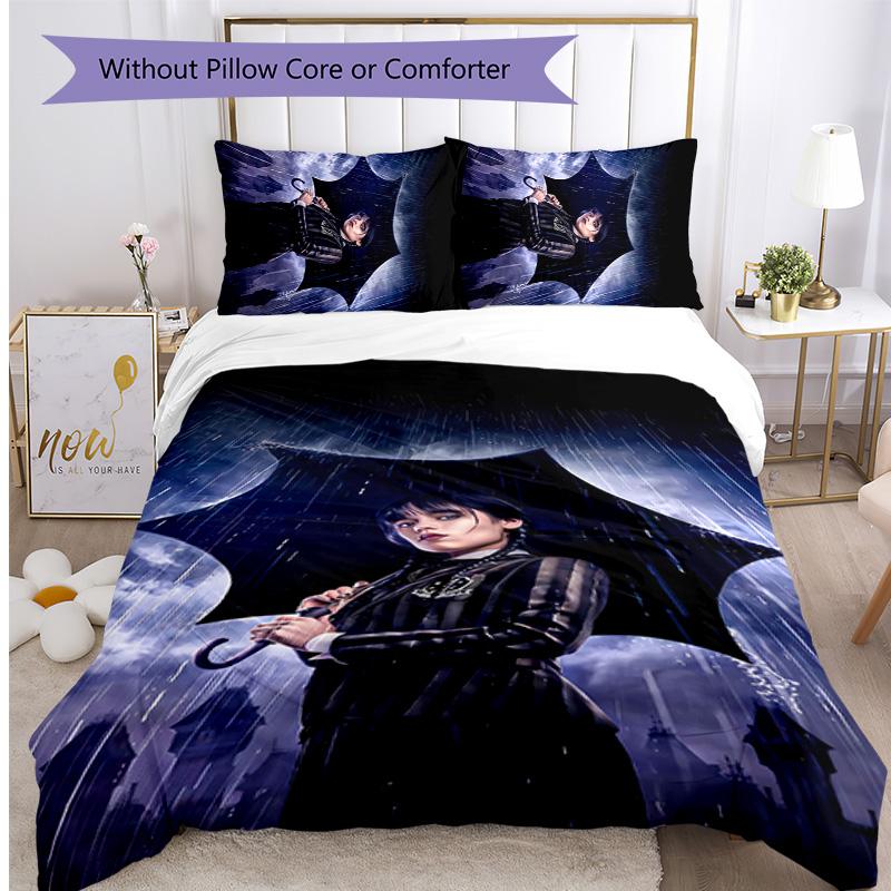 Wednesday Tv Printed 3PCS Bedding Set Soft Breathable Duvet Cover Pillowcases Set Washable Bedroom Decor Home Gift