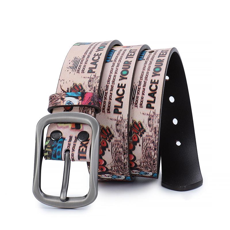 Design English Graffiti Girl Belt Pure Cowhide Genuine Leather INS Style Printed Belt