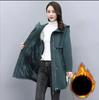 Dámská zimní parka Korejská plyšová zateplená dámská bunda Dámský teplý kabát s kapucí Středně dlouhý Ležérní svrchník