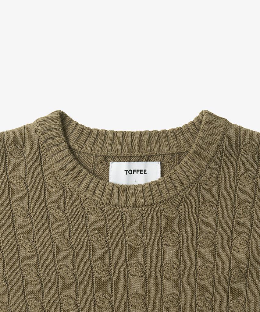 TOFFEE Classic Cable Round Neck Half Knit (Khaki Beige)