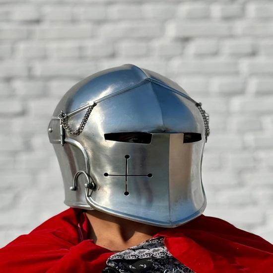 18g Steel Barbuta Helmet Medieval Knight Armor, LARP Cosplay