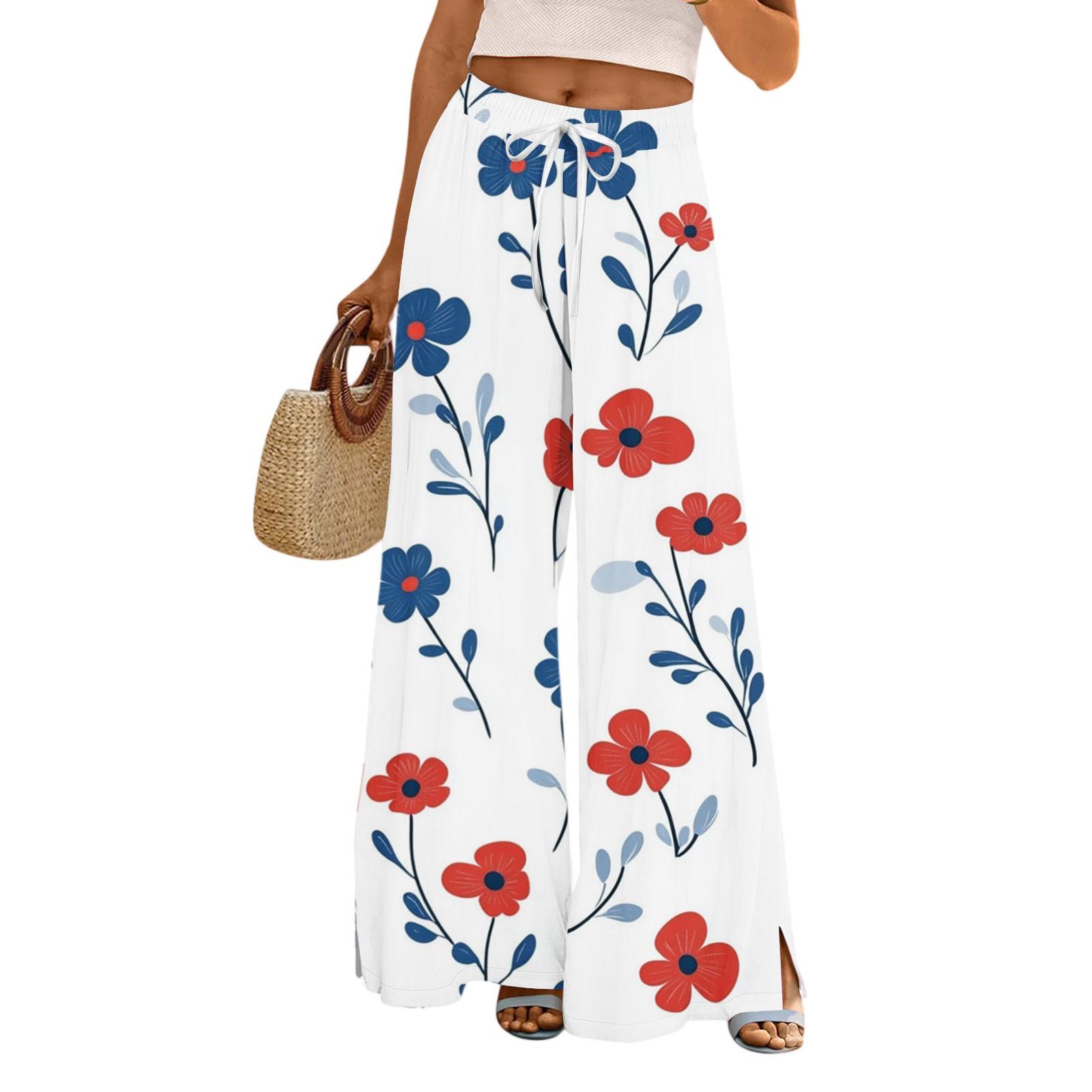 

Женские брюки с принтом и широкими штанинами, с карманами, с высокой талией, на кулиске, свободные, повседневные XL белый