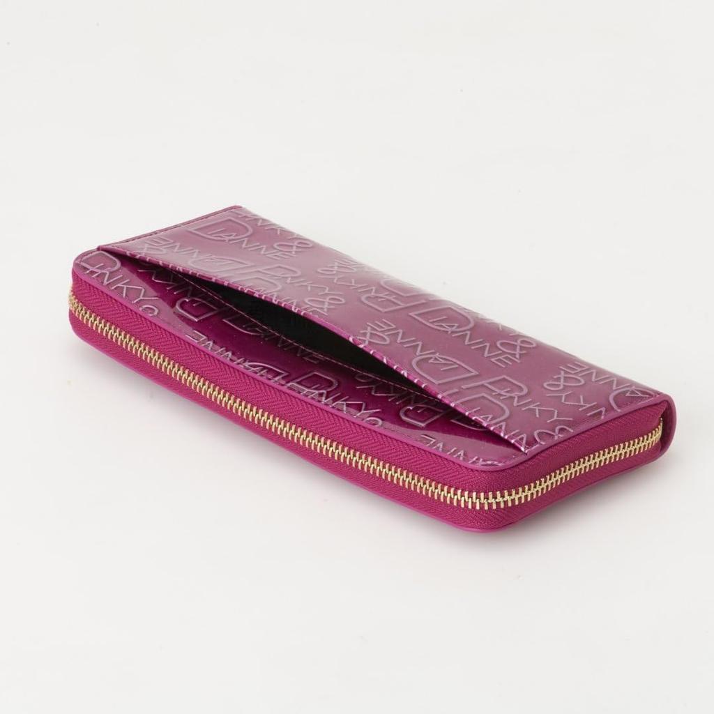 Round Zipper Long Wallet Cowhide Enamel Leather Brand Logo Large Capacity Slim PDLWJBT4 [Pinky & Dianne] [Rich Flavor] Women's