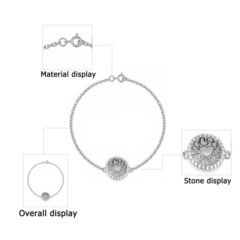 Fine 925 Sterling Silver Platinum Plated Chain Link Bracelet Women's Fashion Beaded Exquisite Zircon Details Wedding Gift Party
