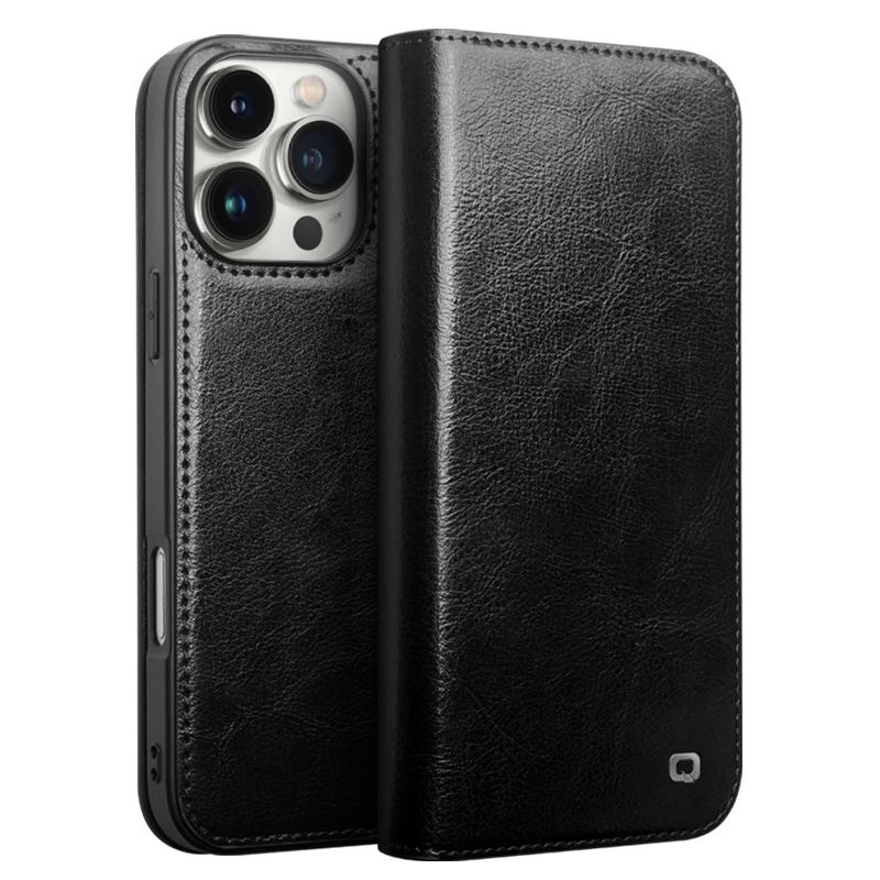 

Genuine Leather Flip Case for IPhone16 Plus Bracket Handmade Business Cover with Card Slots for IPhone 16 Pro Max/16 Pro For iPhone 16 чорний