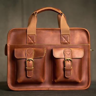Genuine Leather Vintage Men Briefcase Man Handbag Shoulder Cowhide Bags Brown Business Fashion Laptop Bag Computer Interlayer