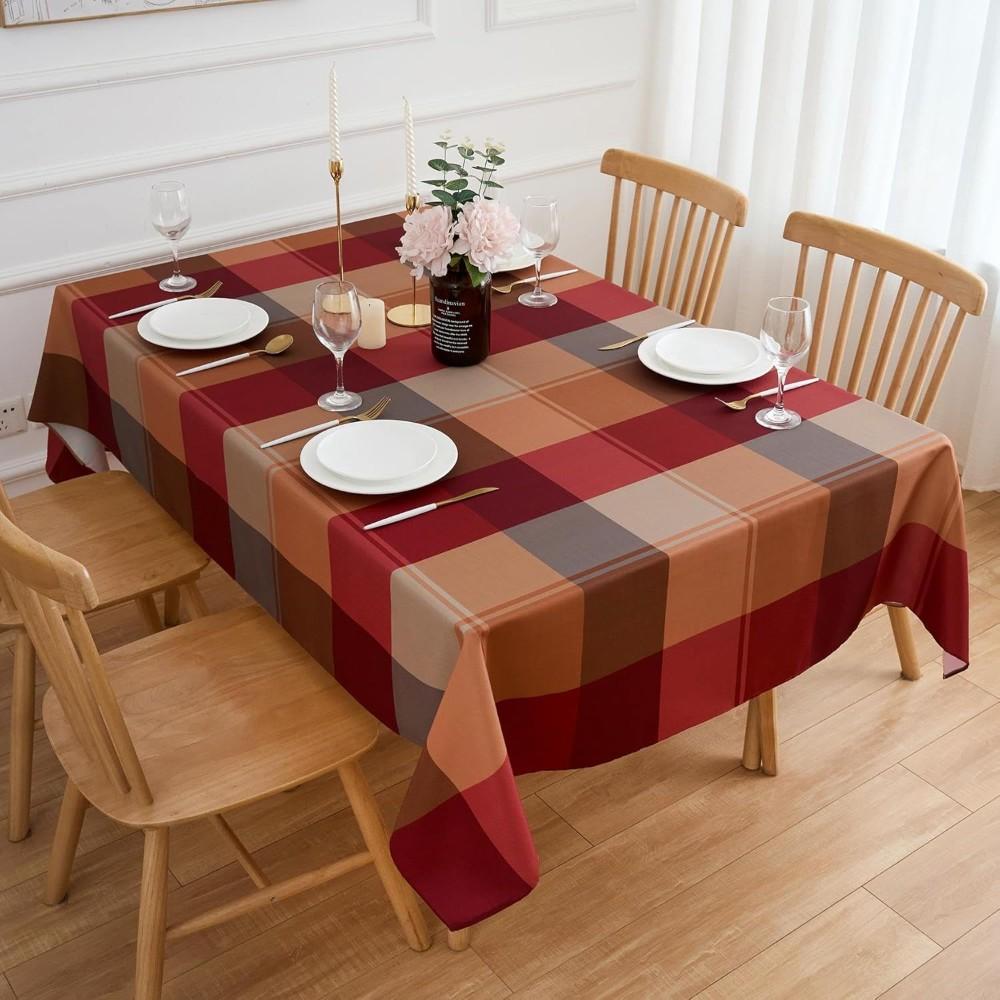 1pc Brown Buffalo Check Tablecloth - Autumn - Rectangular Red-Brown Checkered Tableclothzyc