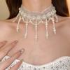 Creative Tassel Beads Necklace Zinc Zinc Alloy Mesh Neck Jewelry Personalized Pearl Lace Choker  Women