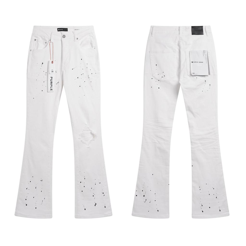 Purple Brand Ink Printing Meichao High Street Retro Ripped Casual Trend Denim Horn Pants Small Feet