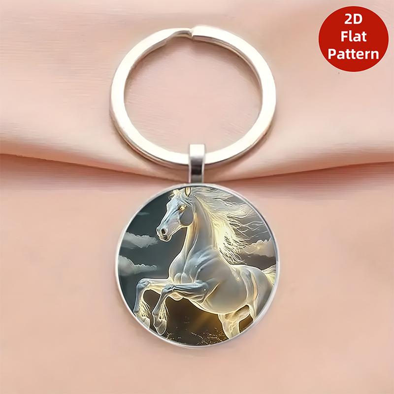 

Unique Cartoon Horse Glass Keychain Zinc Alloy, Elegant Male And Female Design Perfect For Weddings, Birthdays, Graduation Onesize