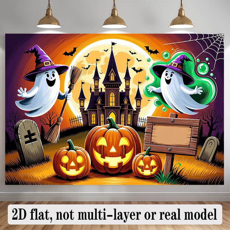Party Backdrop Halloween Castle Flat Banners Witch Ghost Pumpkin Celebrations Wedding Photo Booth Background Front Door Decor