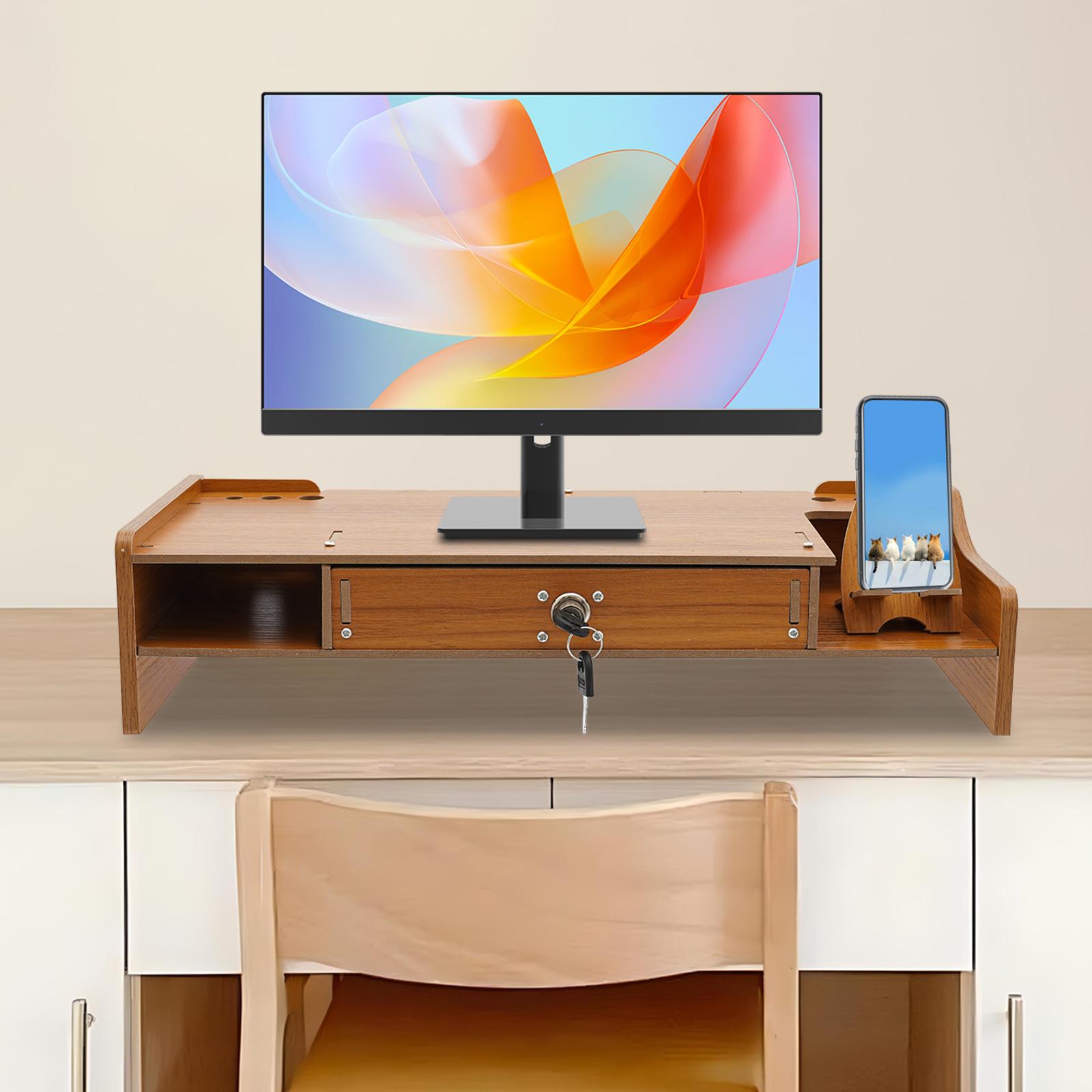 

Ergonomic Computer Monitor Riser Stand with Locking Drawer, Natural Wood Finish Desk Organizer for Office & Home, Holds 11 Lbs