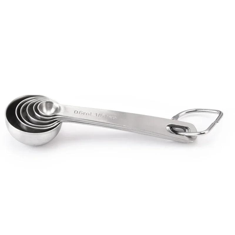 2025 Hot 6pcs/set Food-grade Stainless Steel Measuring Spoon Set Sugar Coffee Powder Spice Measure Scoop Kitchen Baking Tool