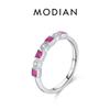 MODIAN 925 Silver Vintage Charm Square Red & Blue Cubic Zirconia Stackable Finger Ring For Women Party Fine Jewelry