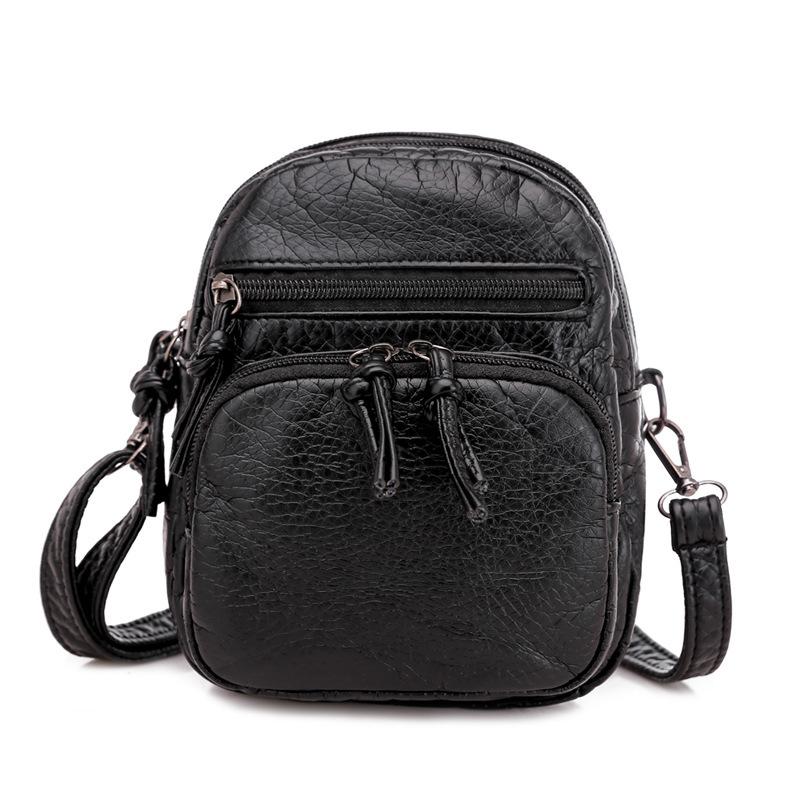 

Soft Leather Small Square Shoulder Crossbody Bag Women Vintage Fashi Multiple Compartments Large Capacity Phe Pouch чорний