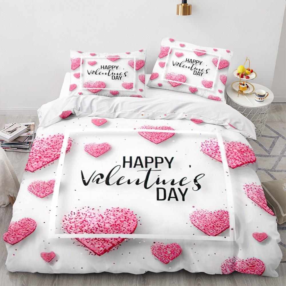 Valentine's Day Luxury Love Heart Duvet Cover - Romantic Theme for Couples, Queen Size, Ideal Women's Gift