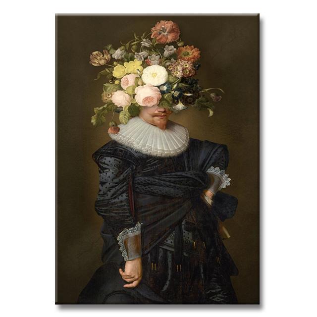 Vintage Famous Painting Girl with Pearls Flowers Canvas Poster Mona Lisa with Flowers Picture Cuadros Wall Art Home Decor