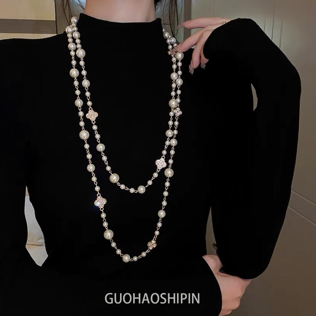 Koreanische Vierblättrige Kleeblatt Halskette lang leichte Luxus High-End Pulloverkette vielseitig einfach Herbst und Winter Halskette mit Schmuck