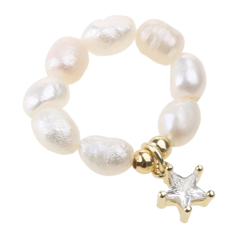 Multi-Beaded Heart Star Pearl Rings Natural Freshwater Pearl Geometric Rings for Women Minimalist Stacked Party Rings