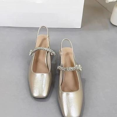Fashion Baotou Sandals Women's Outside Wear 2025 New Summer French Mary Jane One Word Belt Block Heel Back Empty Single Shoes