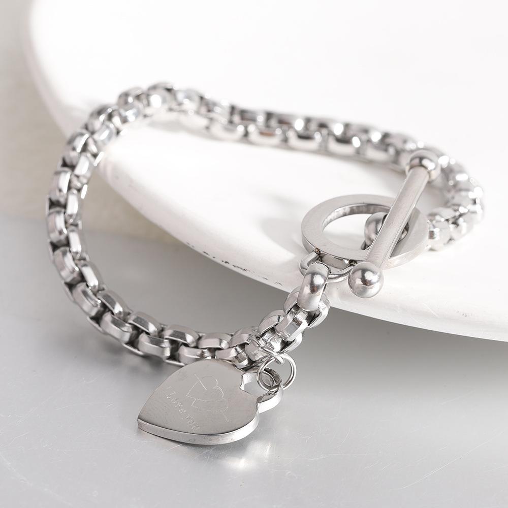 Vielseitiges Europäisch & Amerikanisch Edelstahl Perlen Quadrat Armband mit Herz OT-Verschluss - 6MM