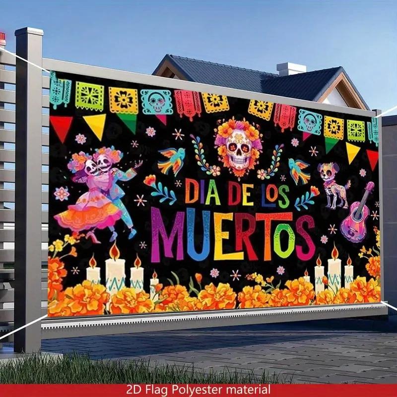 2D Planar Mexican Day of the Dead Pattern Banner, Photography Background, Family Decoration, Suitable for Eventszyc