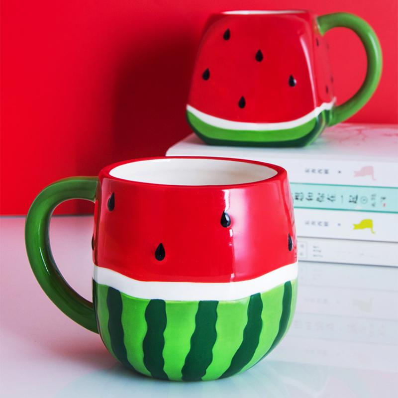Creative Red Watermelon Cup Ceramic Net Red Mug Drinking Water Family Lovely Coffee Milk Cup Kawaii Mug