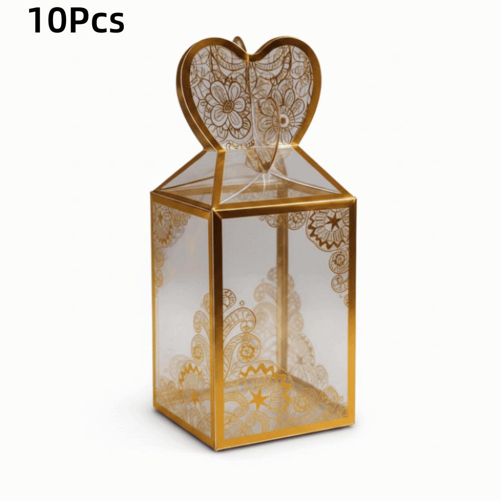 10 Pcs Creative Handheld Gift Boxes Gold Stamping Transparent Candy Boxes Wedding Favor Boxes 8x6x6cm золотой