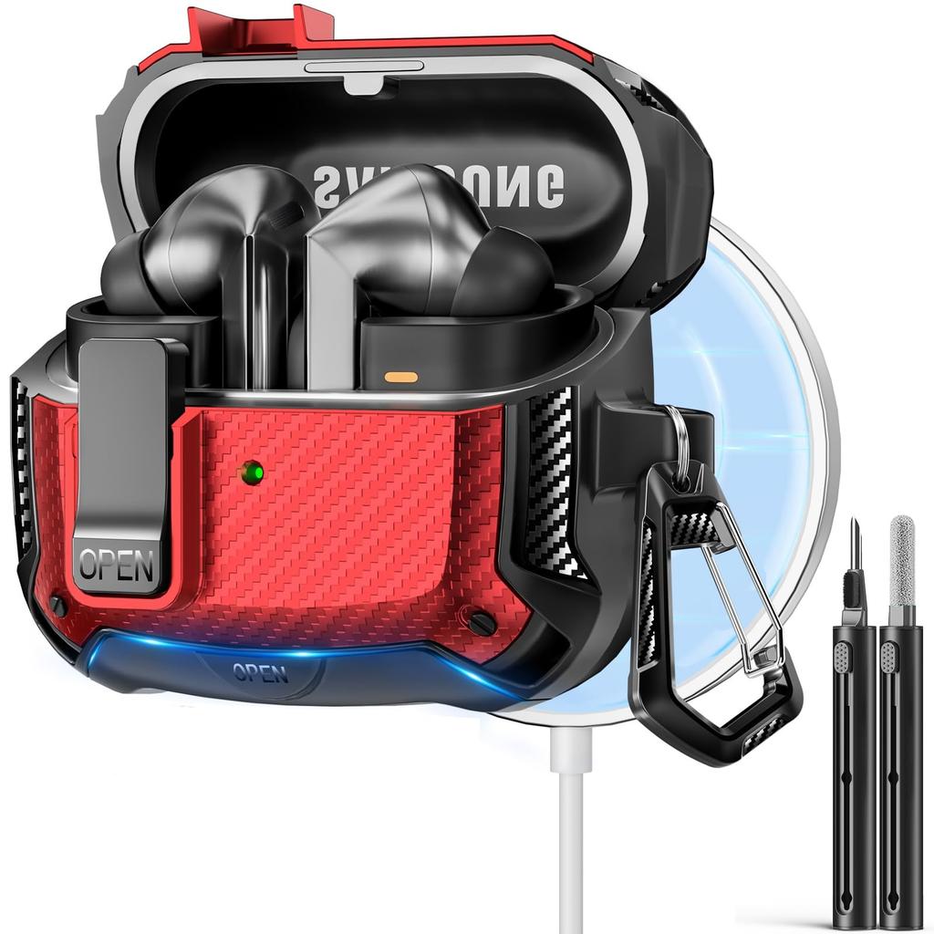 For Samsung Galaxy Buds 3 Pro/Buds 3 Case Cover with Secure Lock Clip Shockproof Protective Case with Carabiner & Cleaning kit