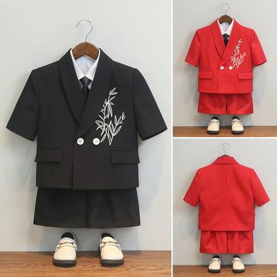 Sommeranzug für Jungen im chinesischen Stil: Kurzärmeliges besticktes Set für Hochzeiten