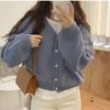 Petite XXS Damen Koreanischer Chic V-Ausschnitt Dicke Wolle Gestrickter Cardigan Pullover