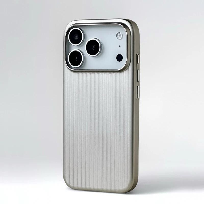 Fashion Plating 3D Luggage Stripes for Magsafe Phone Case for IPhone 17 16 15 14 Pro Max Shockproof Wireless Charge Matte Cover