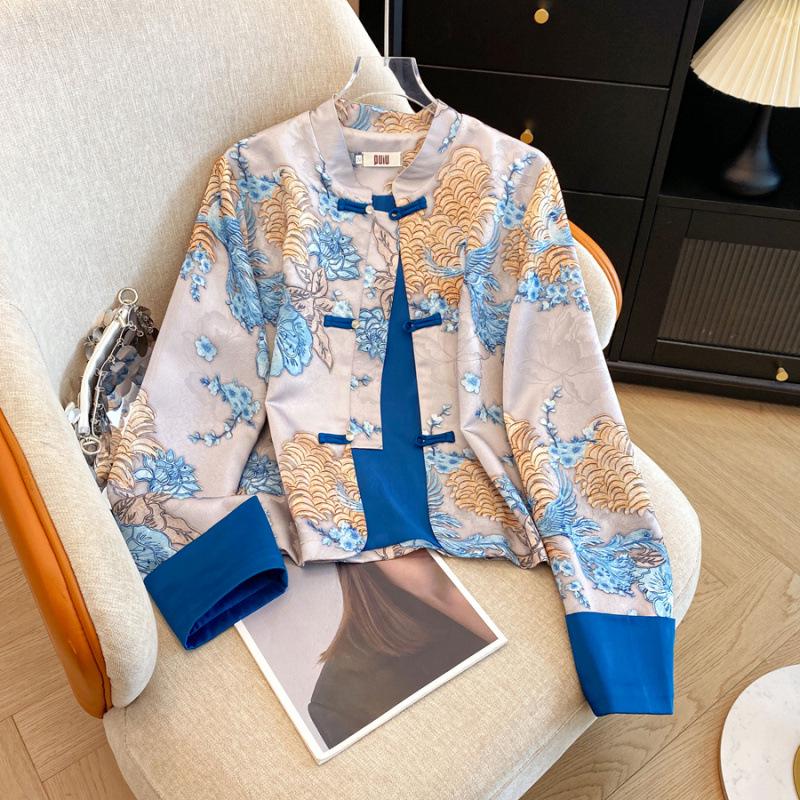 Silk Jacquard Satin Plus Size Oriental Vintage Jacket