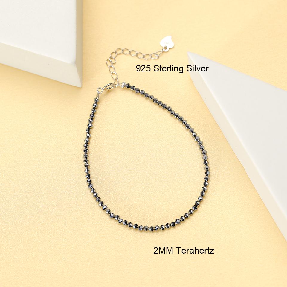 Natural Stone Beads Bracelet on Hand Chain Luxury Jewelry 2MM with 925 Silver Bangle for Women Gift