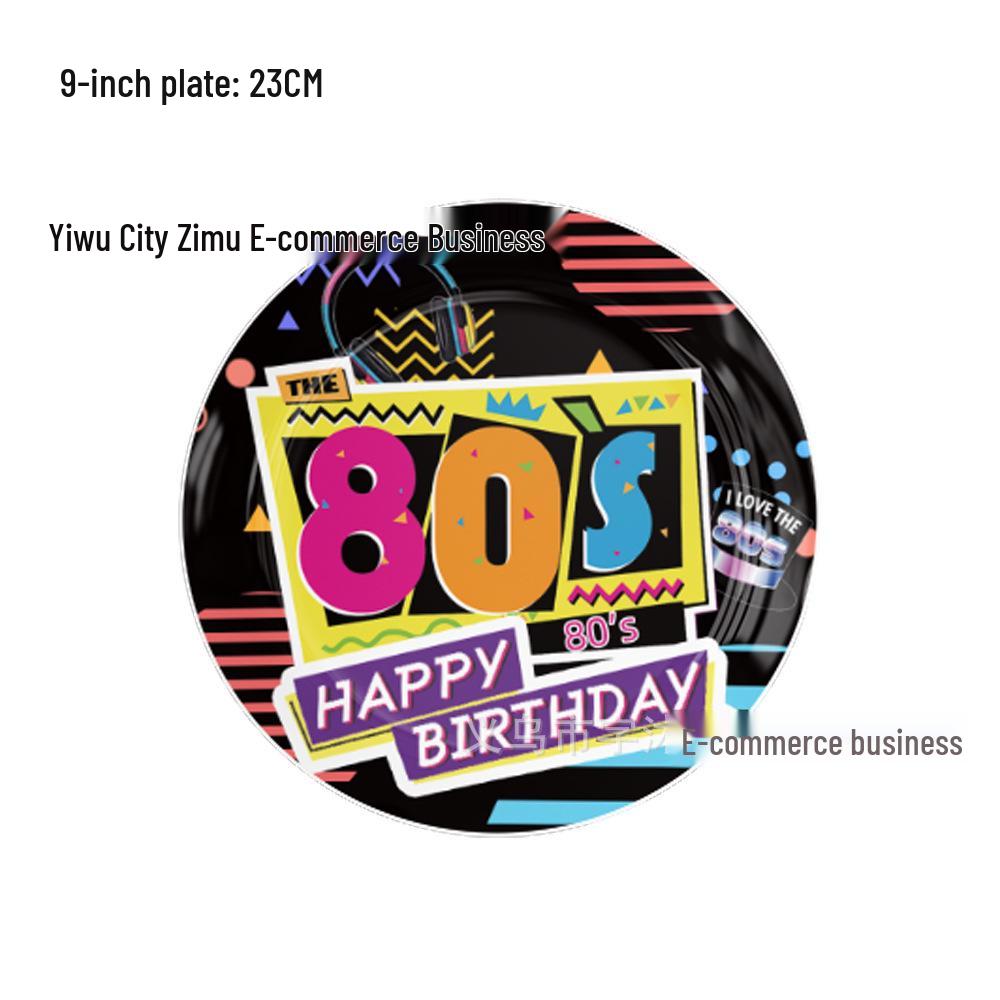80s Themed Birthday Party Decorations: Cartoon Balloons, Cake Toppers, and Banners.