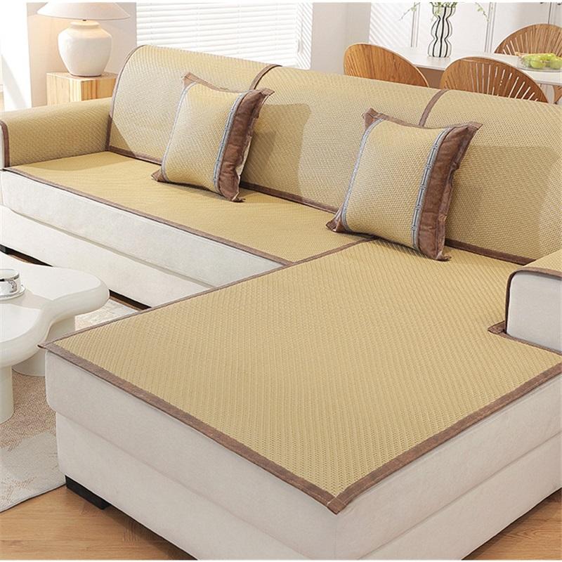 Summer Sofa Cover Cushion Pad Cooling Mat Rattan Seat Ice Silk Non Slip Universal Chaise Lounge Sofa Protector