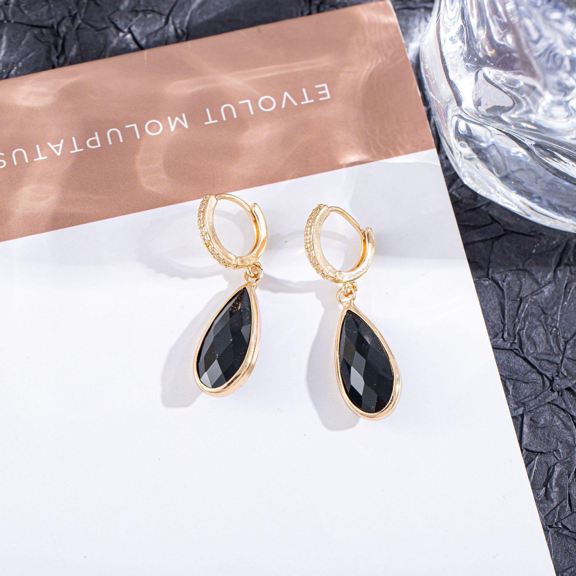 Elegant Rhinestone Water Drop Dangle Earrings - Classic, Versatile Fashion Accessory чёрный