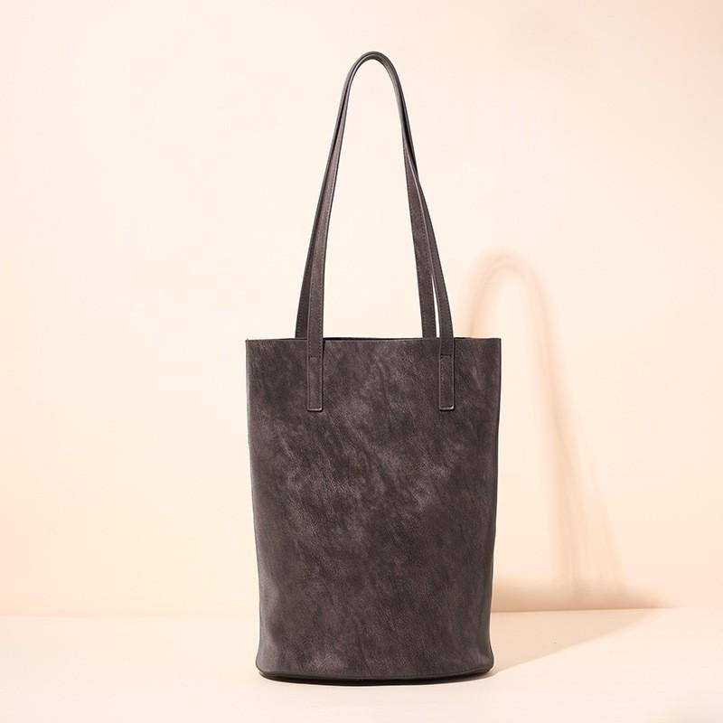 Same Lazy Bucket Bag Women's Genuine Leather Armpit Shoulder Retro Commuting Pearl Vegetable Tanned Cowhide
