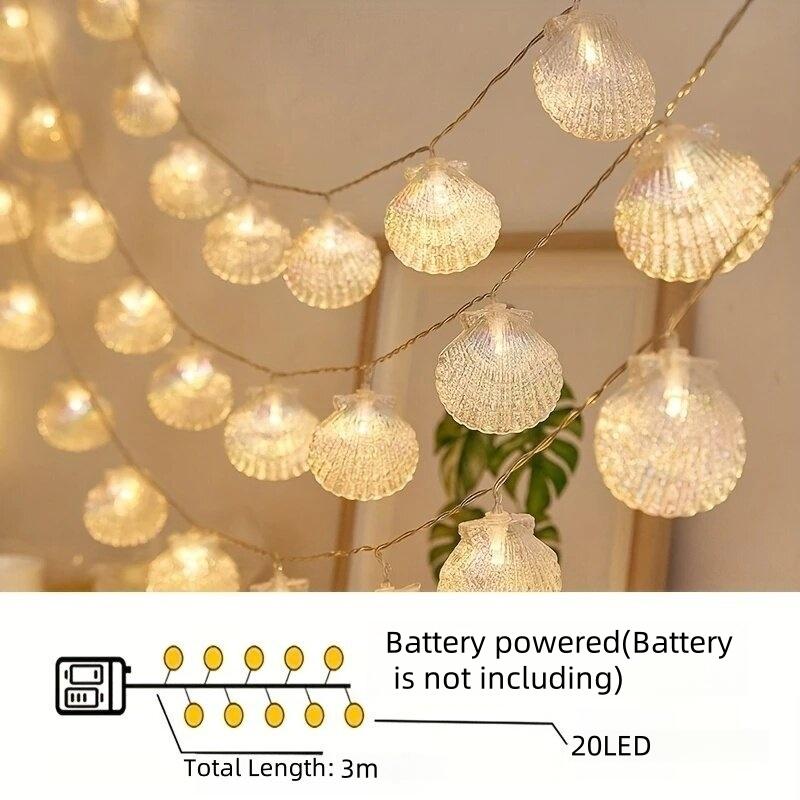 1PC 20LEDs Atmosphere Shell String Lights Battery Powered Fairy Lights Romantic Decorative Lamps For Room Wedding Party Camping