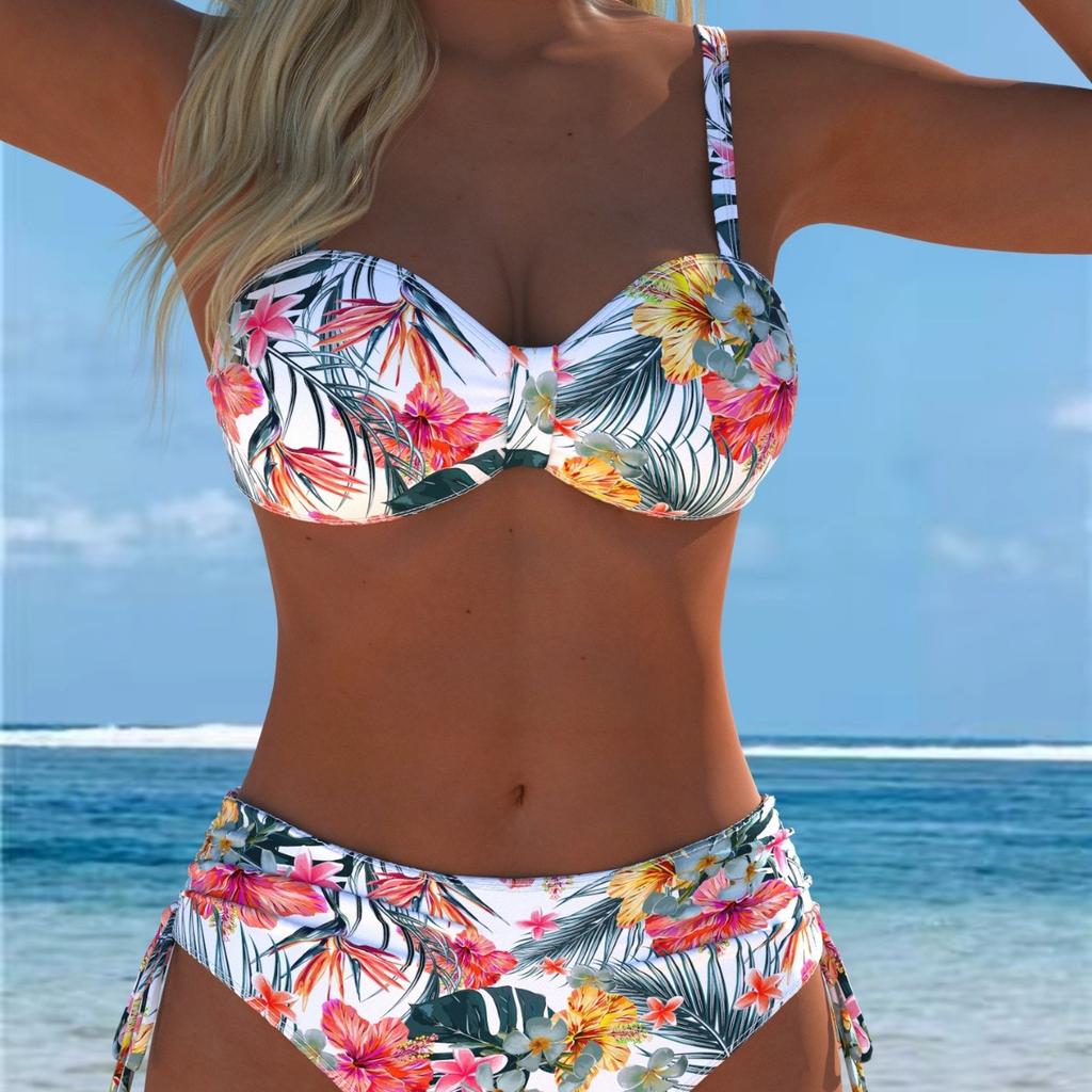1011 nowy seksowny europejski i amerykański bikini z nadrukiem sznurowany kostium kąpielowy halter damski
