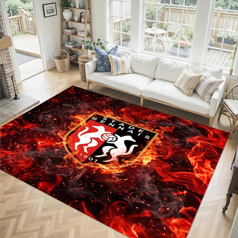 Stade Rennais FC Design Crystal Velvet Carpet Cozy Non?Slip Printed Rug For Bedroom Living Room Entrance