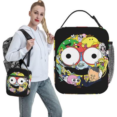 Smiling Friends Smiley Face Character Collage Funny Cartoon Lunch Bag Retro Lunch Box School Portable Thermal Tote Handbags